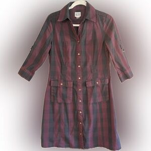 Women's CONVERSE One Star Snap Front 3/4 Sleeve Dress Black Maroon Size Small